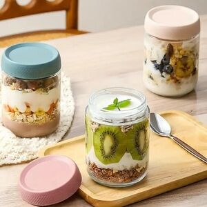 Glass Jar with Blue and Pink Lids for Home Kitchen